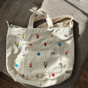 Floral Embroidered Tote Bag